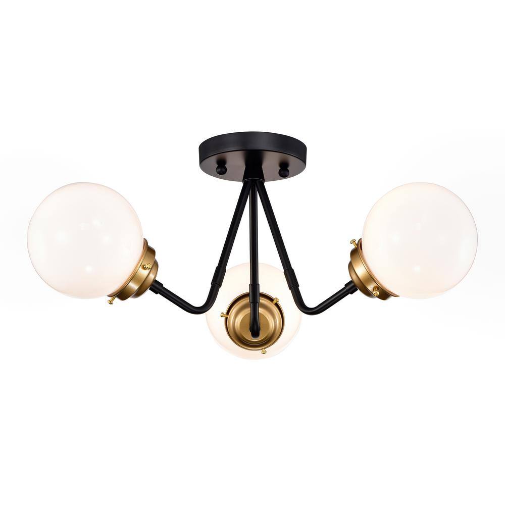 Meylin 20.5 in. 3-Light Indoor Matte Black and Gold Semi-Flush Mount Ceiling Light with Light Kit - Hercitys