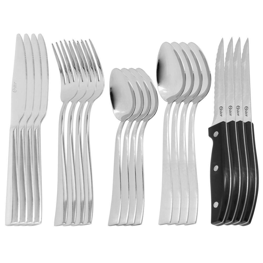 Stonington 20 Piece Flatware Set with Steak Knives in Polished Stainless Steel - Hercitys