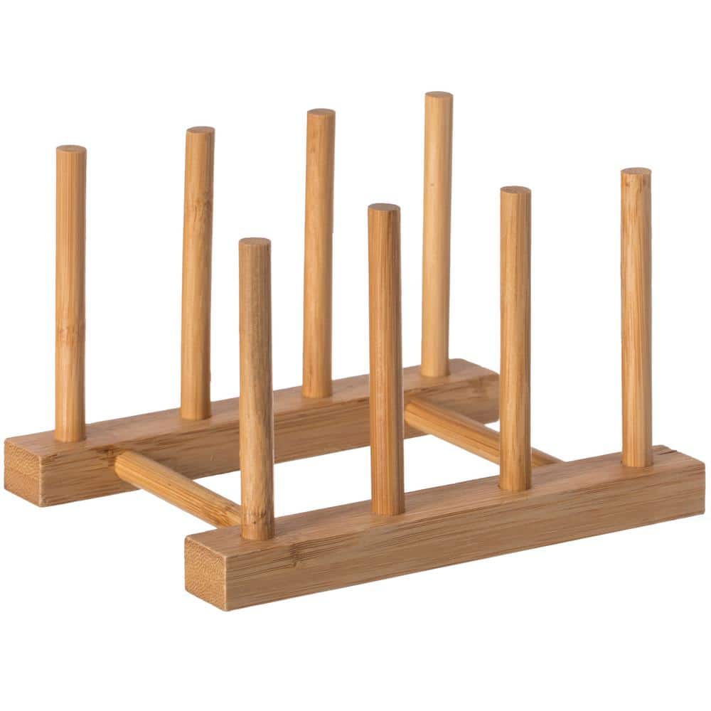 Set of 2 Bamboo Wooden Drainer Dish Rack, Plate Rack, And Drying Drainer, 3 Grid - Hercitys