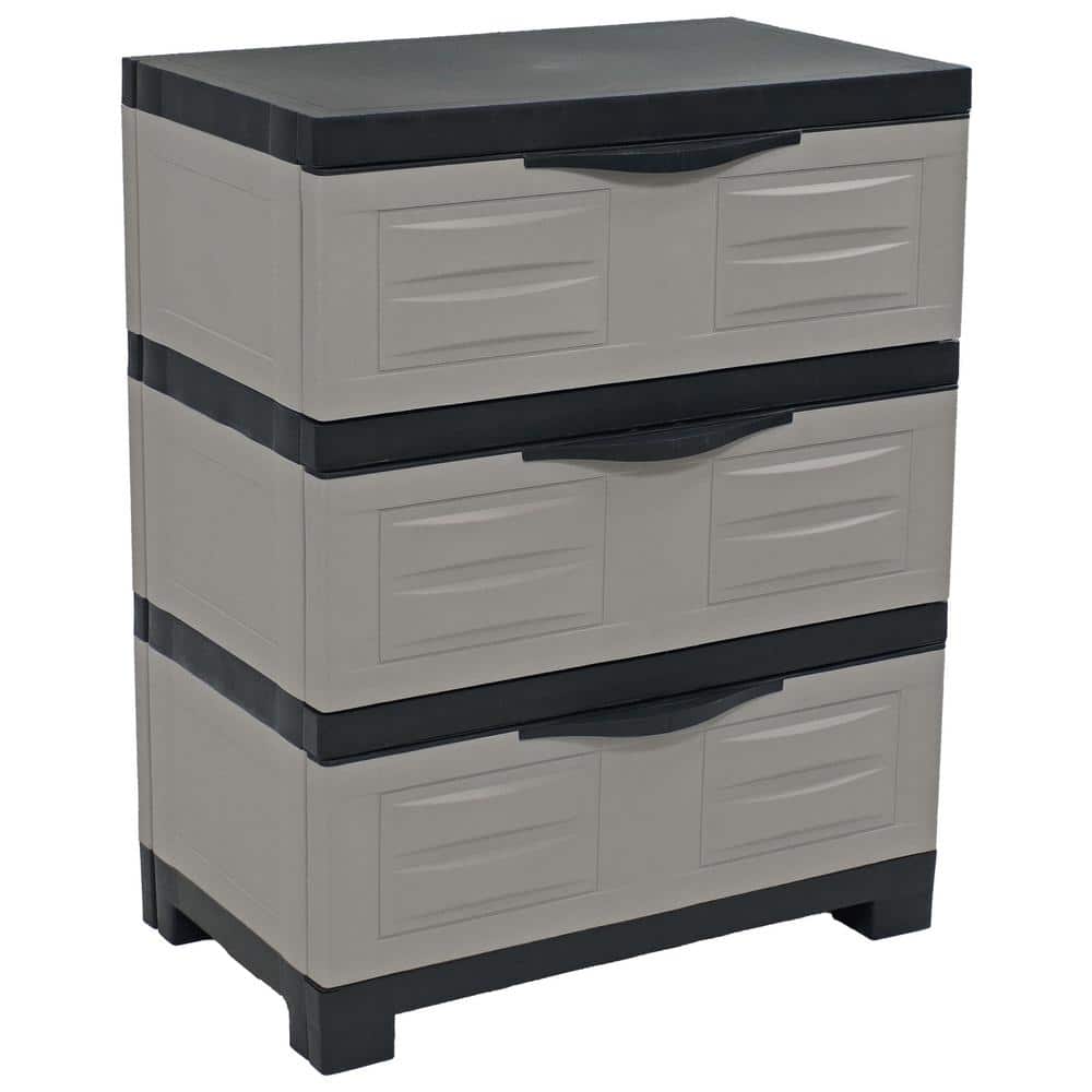 Heavy-Duty 23.25 in. W x 29.5 in. H x 14 in. D Gray Stackable Pull-Out Polypropylene 3-Drawer Storage Cabinet - Hercitys