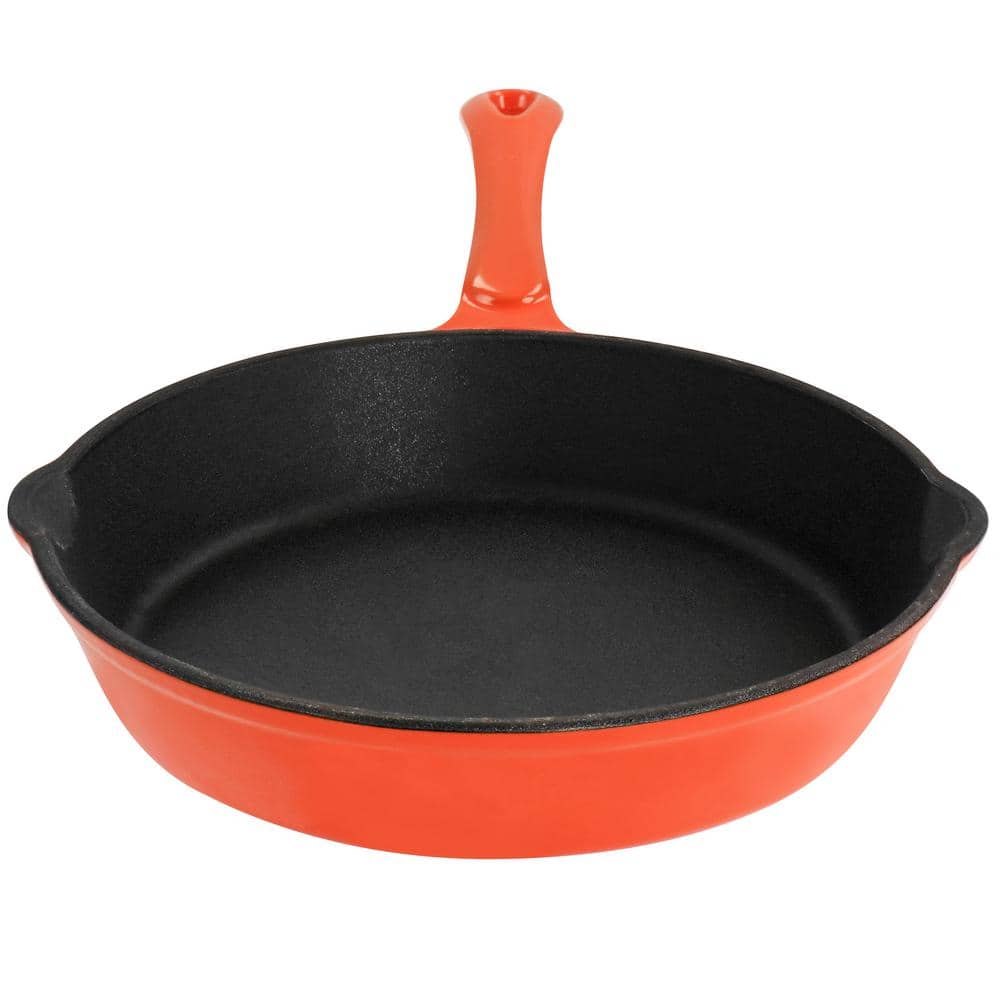 Enameled Round 8 in. Pre Seasoned Cast Iron Frying Pan in Orange - Hercitys