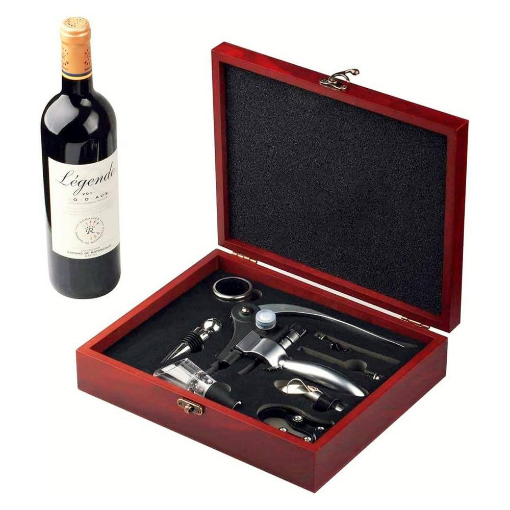 Silver Wine Opener Set with Corkscrew, Foil Knife, Wine Pourer, Bubbler, Collar, Stopper, 2-Extra Screws and Gift Box - Hercitys