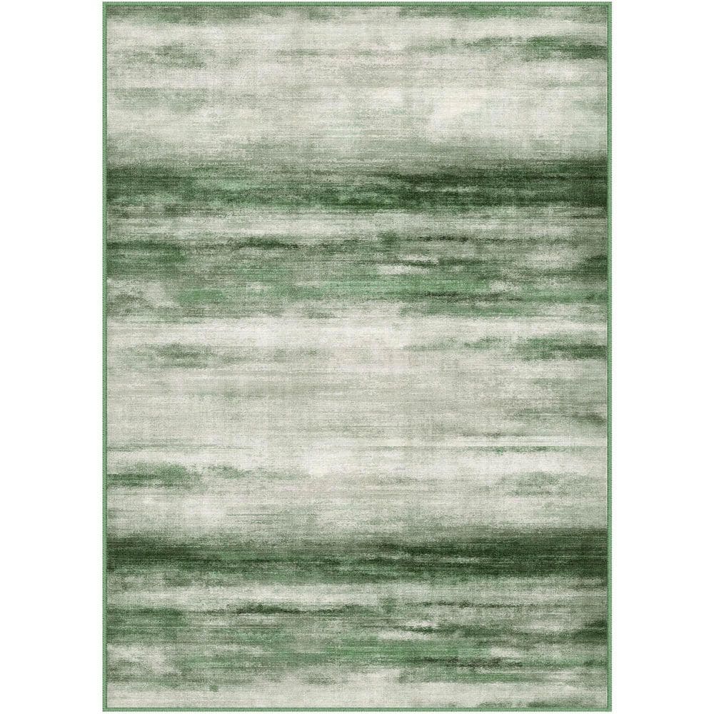 Aegean Sea Green 5 ft. x 7 ft. Washable Modern Abstract Area Rug - Hercitys