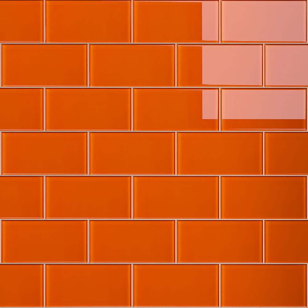 Crystile Fire Orange 3 in. X 6 in. Glossy Glass Subway Tile (10 sq. ft./Case) - Hercitys