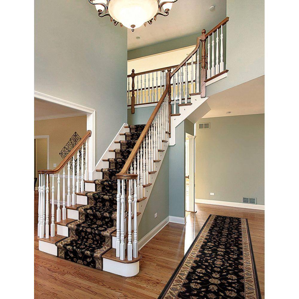 Stratford Kazmir Black 33 in. x Your Choice Length Stair Runner Rug - Hercitys