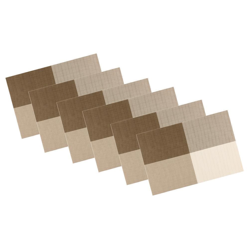 EveryTable 18 in. x 12 in. Coffee & Cream 4-Corner PVC Placemat (Set of 6) - Hercitys