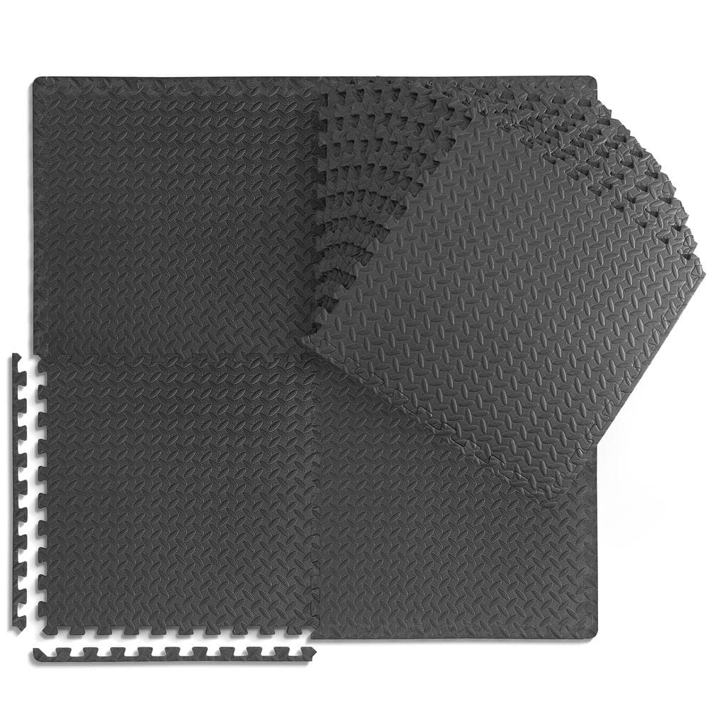 Black 24 in. W x 24 in. L x 0.5 in. T EVA Foam Diamond Pattern Gym Flooring Mat (24 Tiles/Pack) (96 sq. ft.) - Hercitys