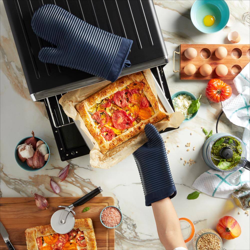 Ribbed Soft Silicone Ink Blue Oven Mitt Set (2-Pack) - Hercitys