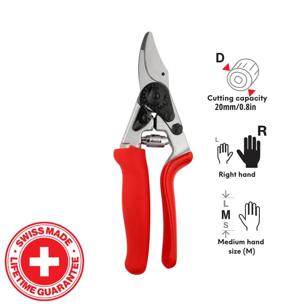 F12 7.9 in. Medium Right Hand Pruner with 1 in. Cut Capacity, Rotating Handle, High Performance, Ergonomic, Compact - Hercitys