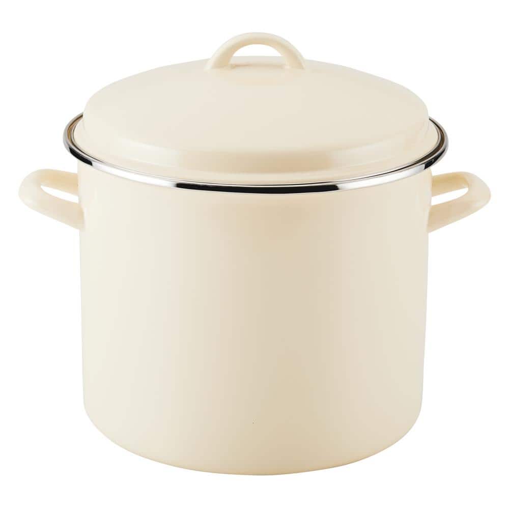 Enamel-on-Steel 12 qt. Steel Stockpot in Almond with Lid - Hercitys