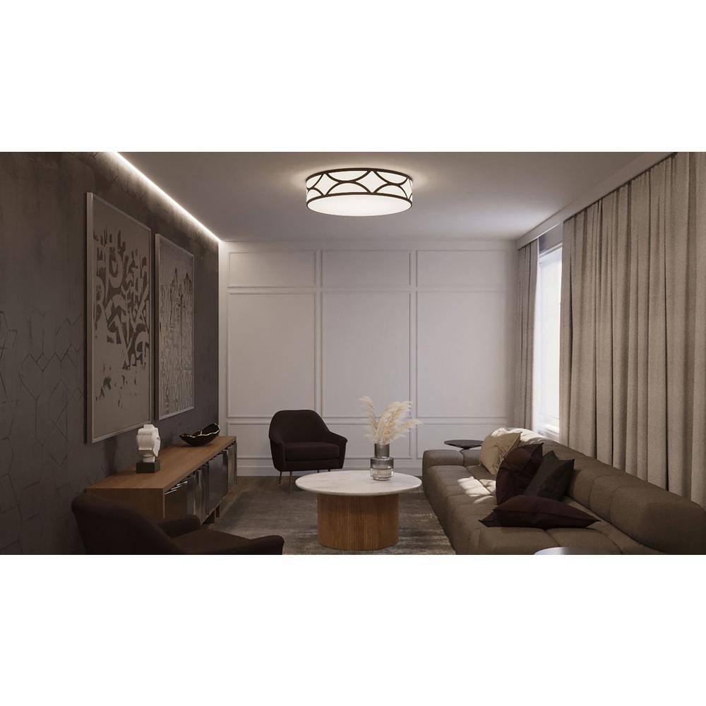 Lake 16 in. 30-Watt Black Integrated LED Flush Mount with White Acrylic Shade - Hercitys