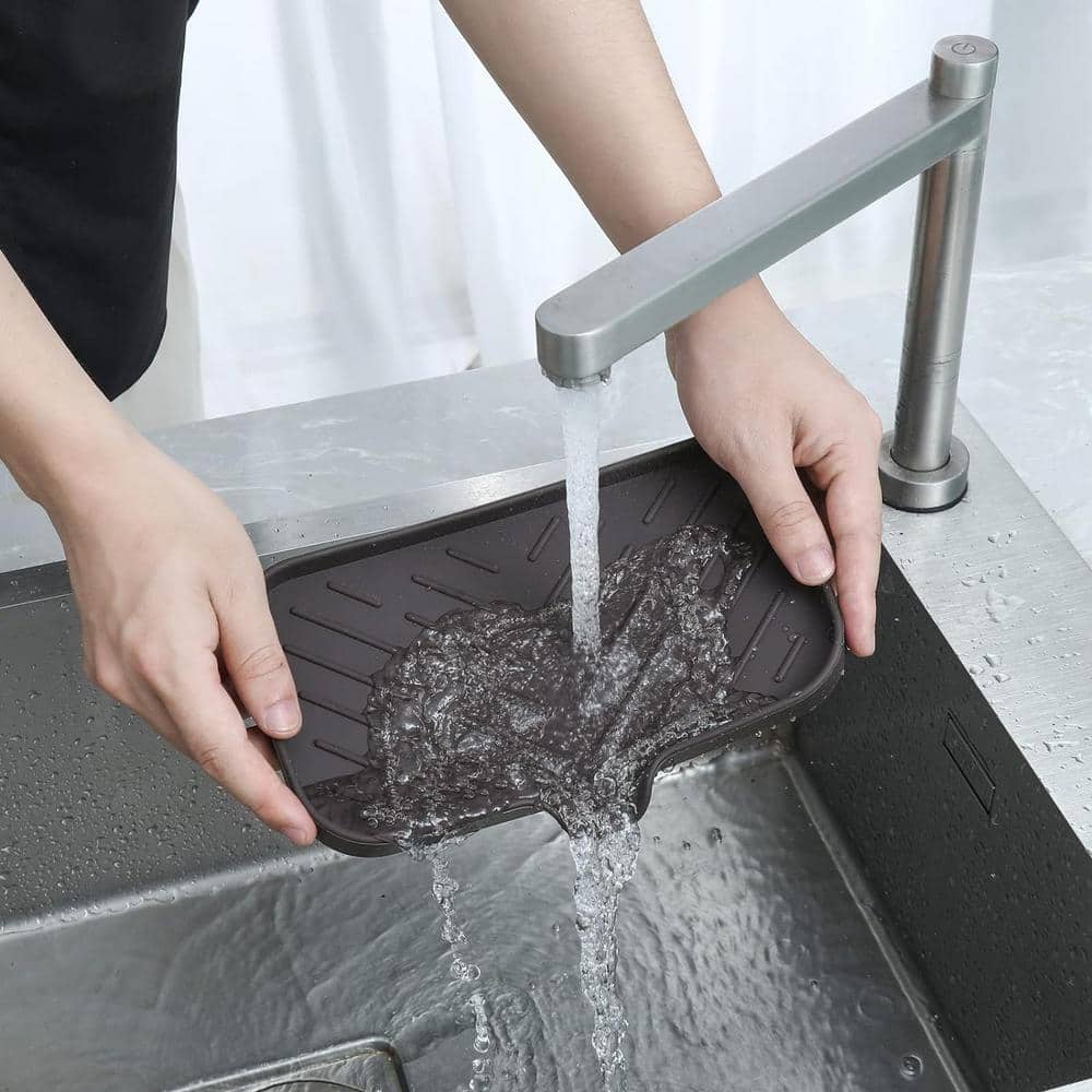 9.6 in. Silicone Bathroom Soap Dishes with Drain and Kitchen Sink Organizer, Sponge Holder, Dish Soap Tray in Coffee. - Hercitys