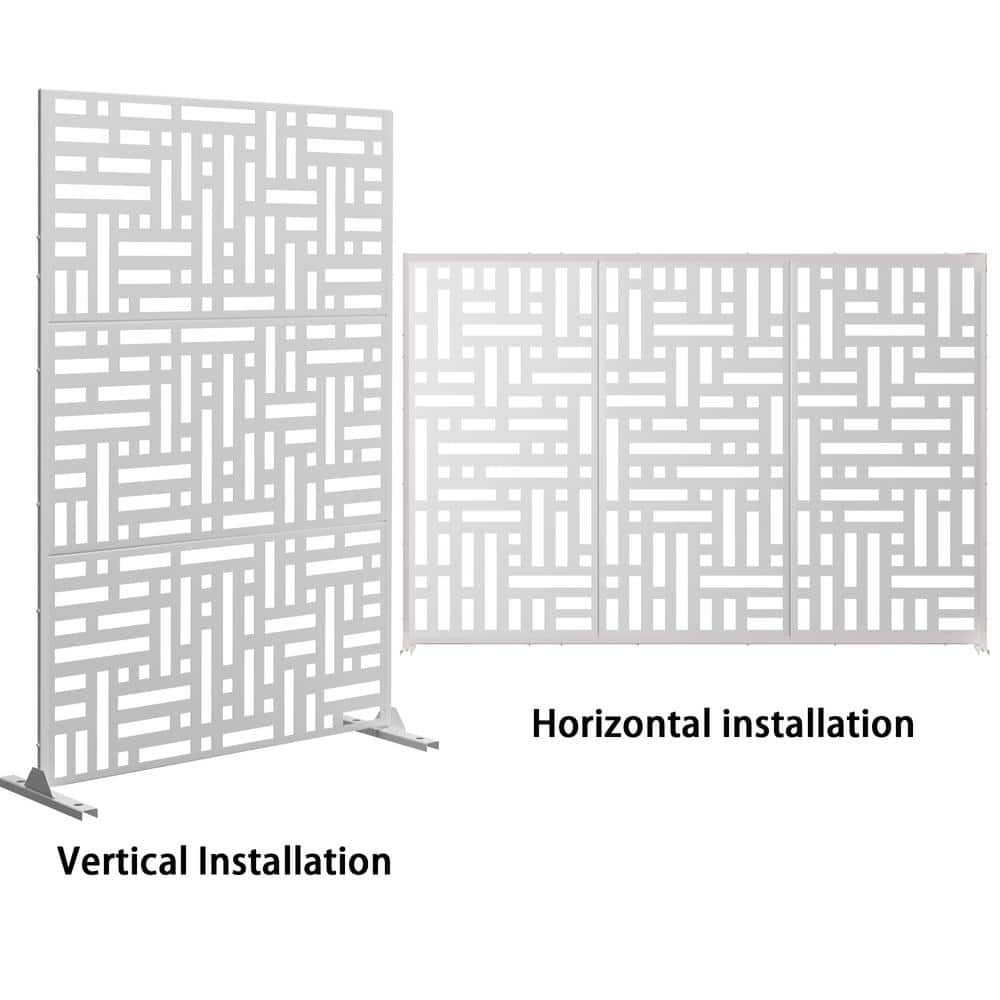 72 in. Galvanized Steel Outdoor Garden Fence Privacy Screen Garden Screen Panels in White - Hercitys