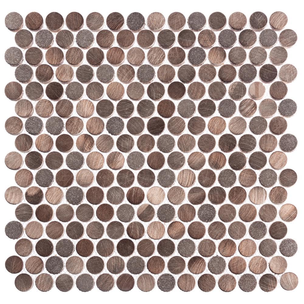 Orb Bron Copper/Gold/Gray 11-4/5 in. x 11-4/5 in. Penny Round Smooth Metal Mosaic Wall Tile (4.85 sq. ft./Case) - Hercitys