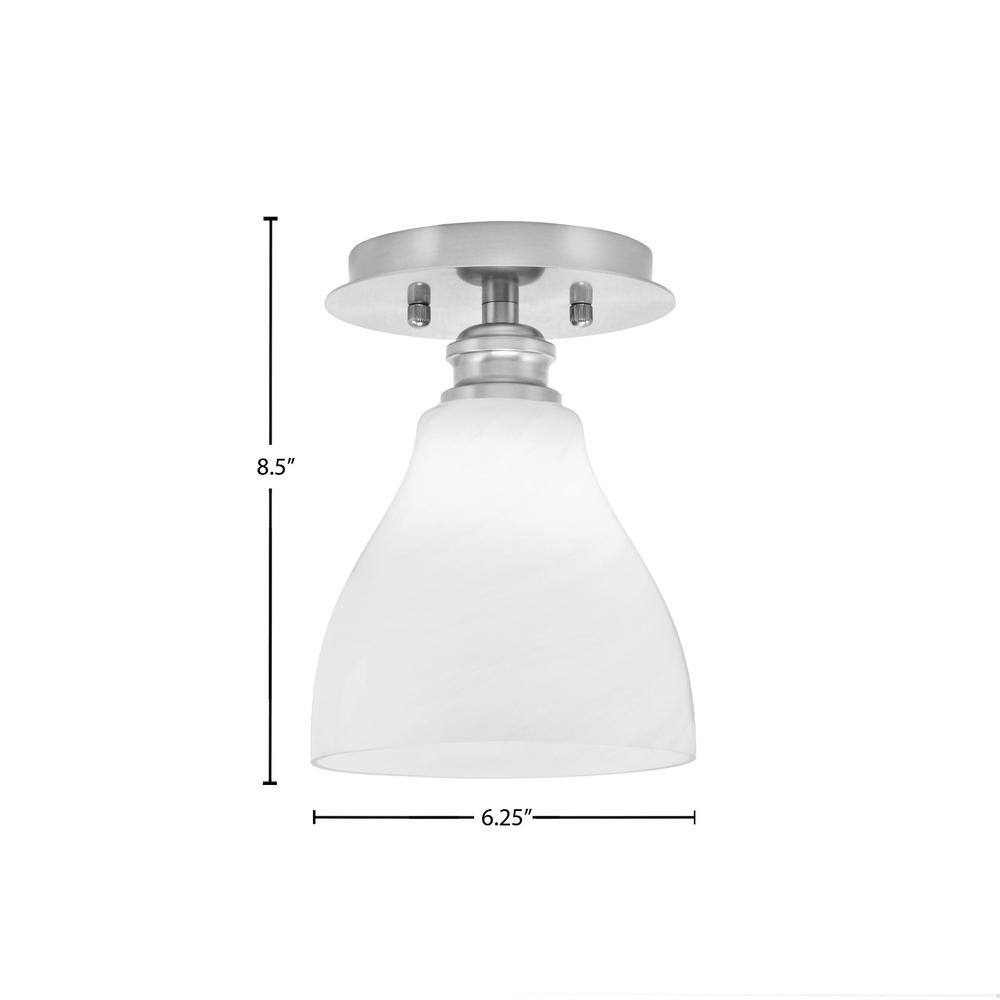 Albany 1-Light 6.25 in. Brushed Nickel Semi-Flush with White Marble Glass Shade - Hercitys