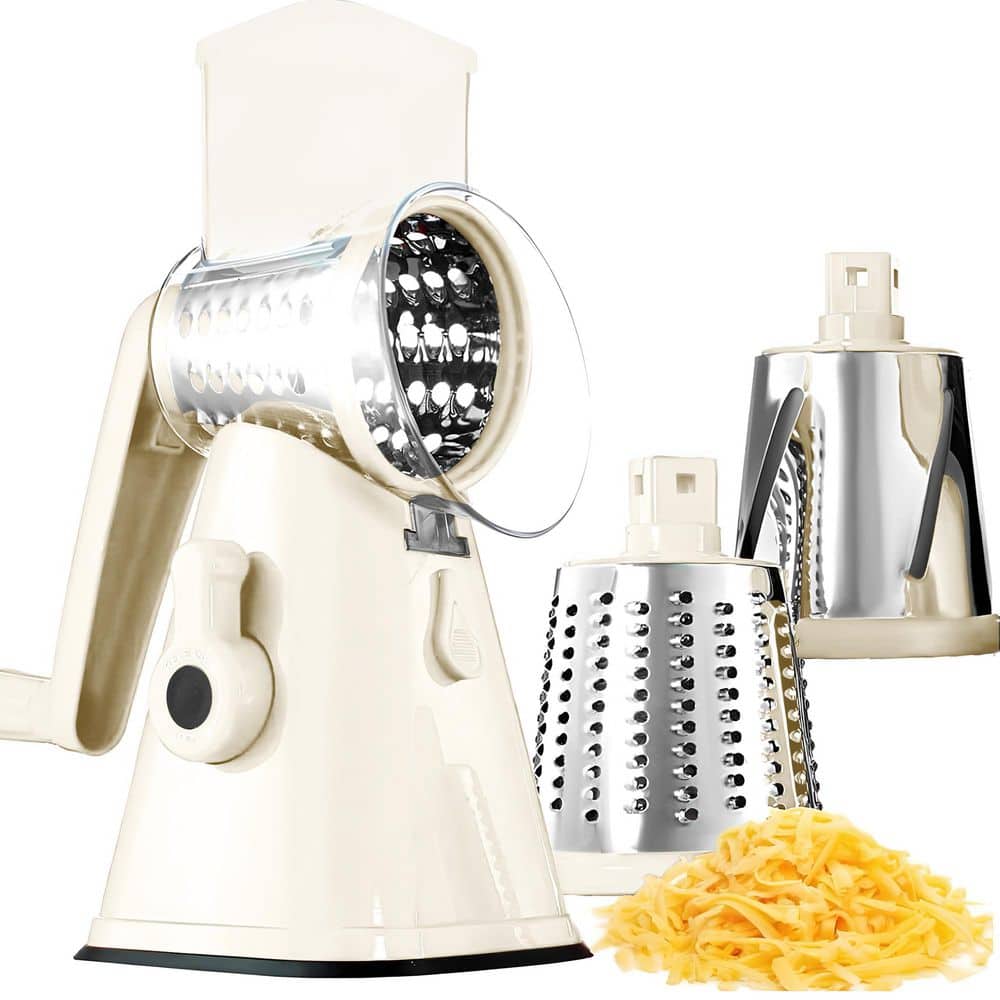 NutriSlicer 3-in-1 Spinning/Rotating Mandoline and Countertop Food Slicer and Grater in Cream - Hercitys