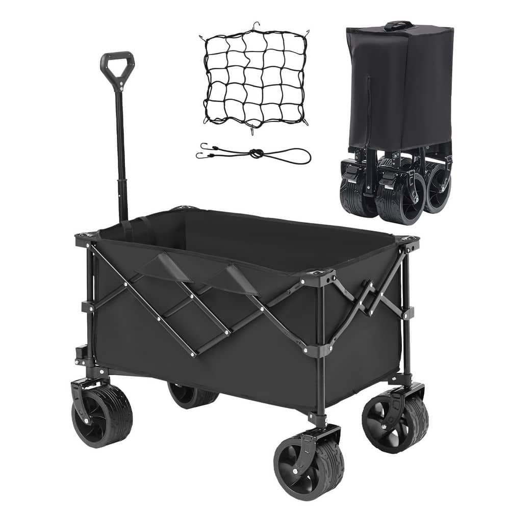 Collapsible Folding Wagon, 6 cu. ft. Total Metal, Garden Cart 113 L Beach Wagon Cart with All-Terrain Wheels, Heavy Duty - Hercitys