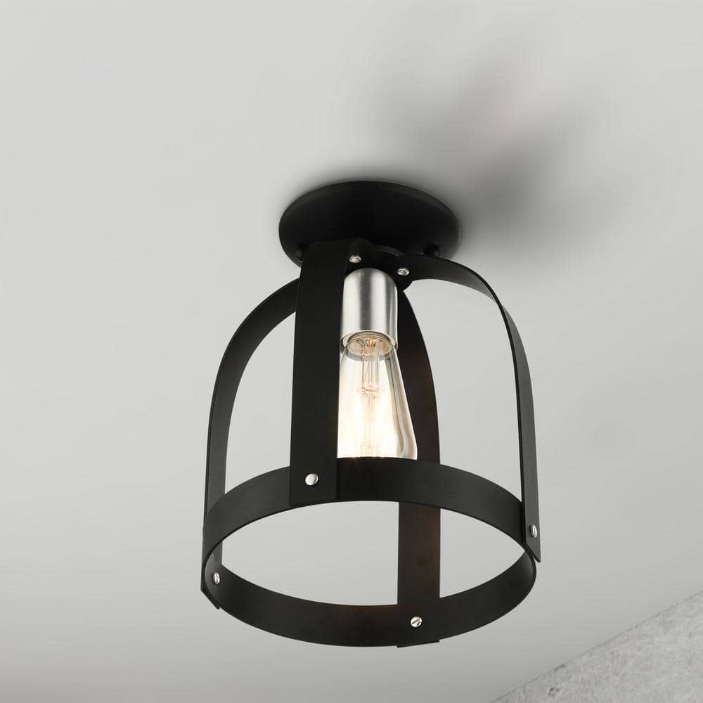 Stoneridge 1 Light Textured Black Petite Semi Flush Mount - Hercitys