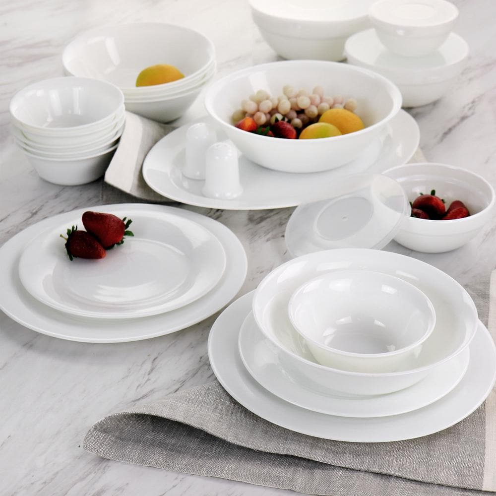 Ultra 36 Piece Tempered Opal Glass Combo Dinnerware Set in White - Hercitys