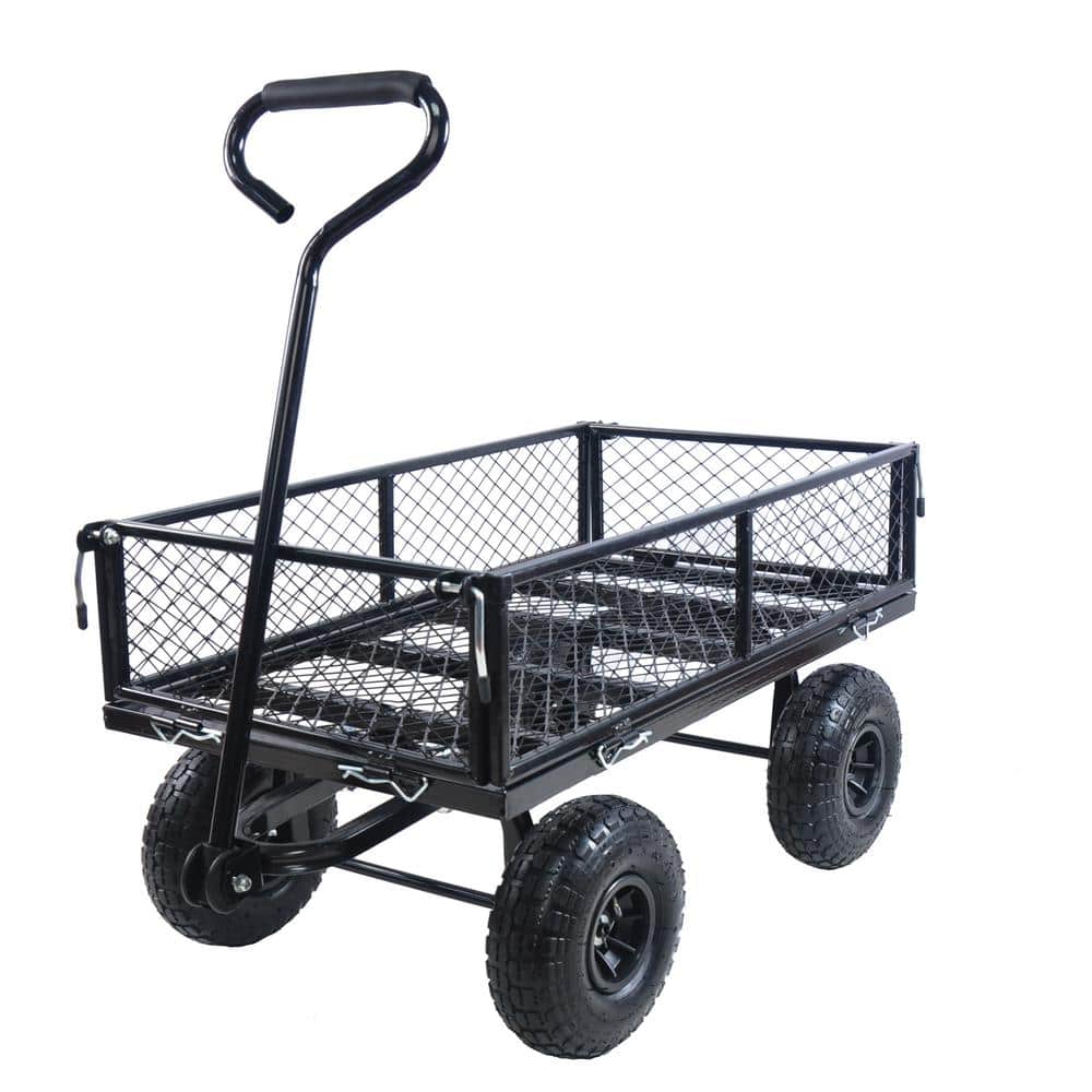 Capacity 3.5 cu. ft. Heavy-Duty Steel Garden Cart with Removable Sides for Use on Patios, Lawns, Black - Hercitys