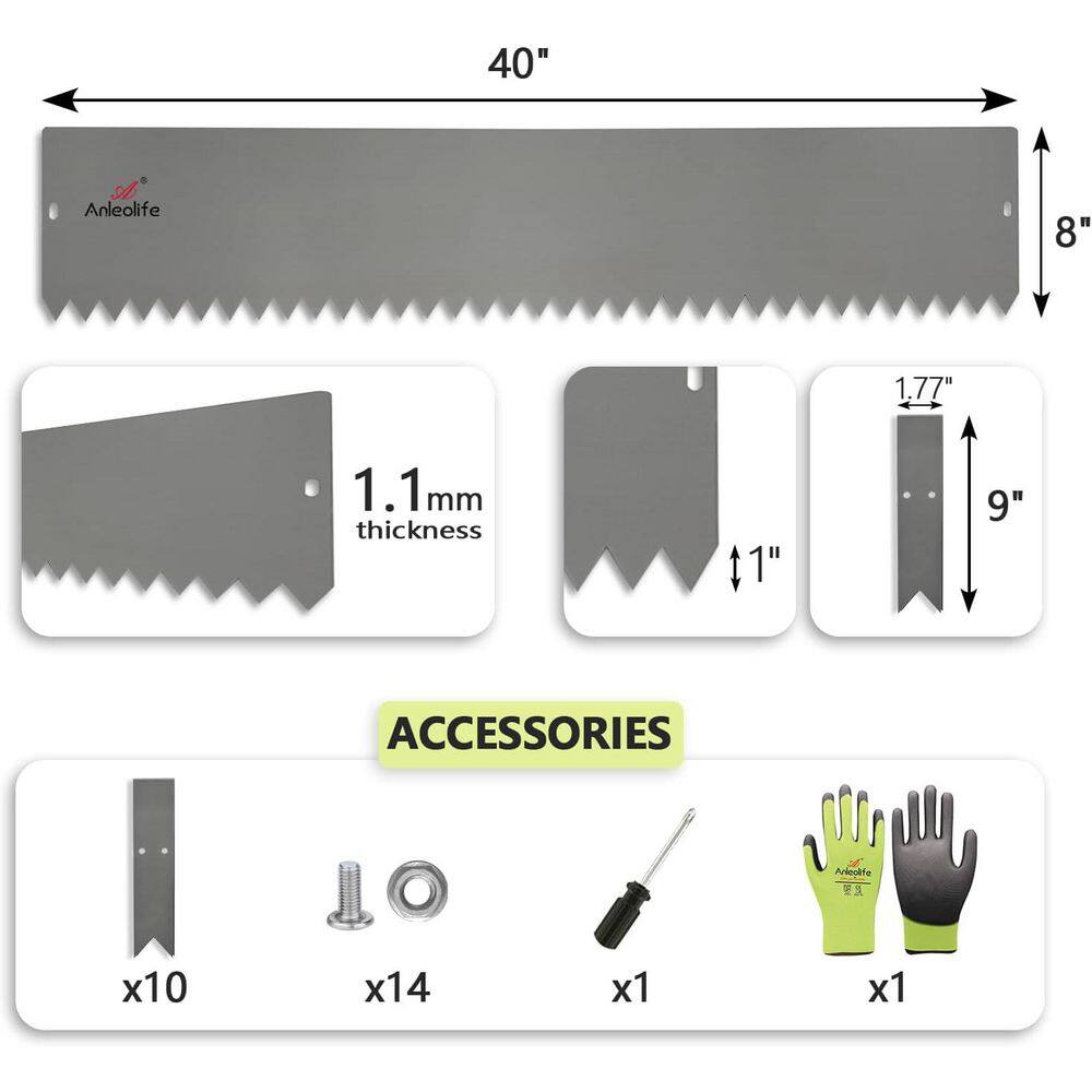 6 Pack 40 in. L x 8 in. H Quartz Grey Steel Garden Landscape Edging for Straight/Mild Curved Lines w/ Gloves & 10 Stakes - Hercitys