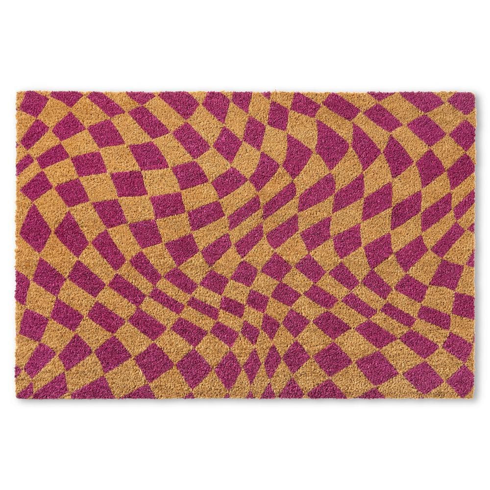 Checkerboard Emmett Purple 24 in. x 36 in. Coir Groovy Outdoor Mat - Hercitys
