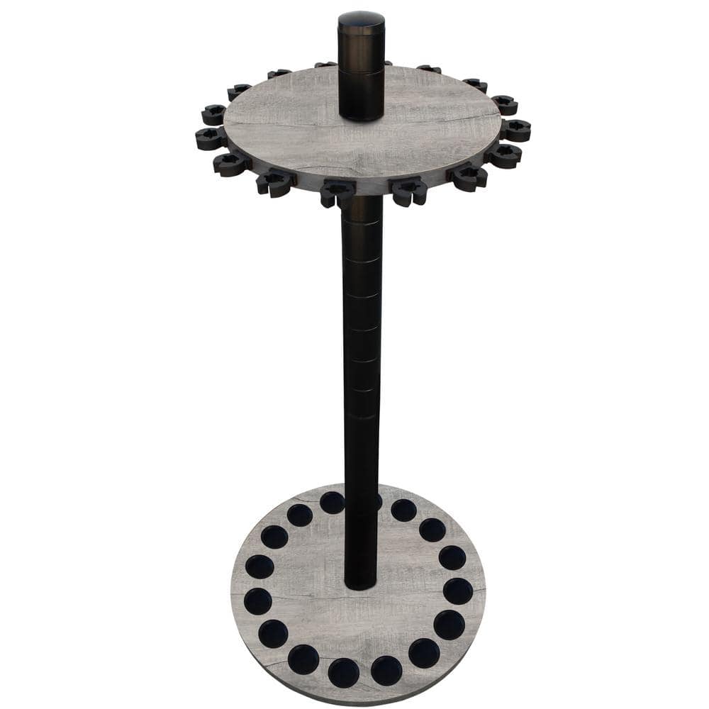 Barn Wood Round 16-Rod Rack with Steel Post - Hercitys