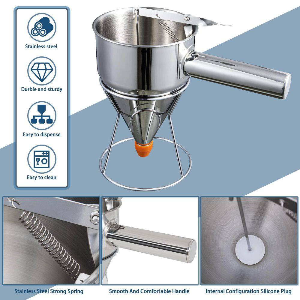 Pancake Batter Dispenser with Stand, 40 oz. Multi-Caliber Stainless Steel Funnel Cake Dispenser - Hercitys