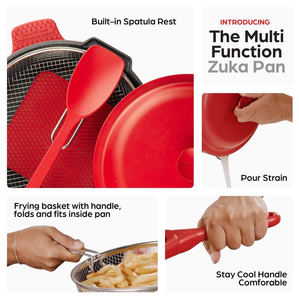 Zuka Everyday Pan 3.25 qt. Aluminum 10 in 1 Ceramic Nonstick Multi-Functional Saute Pan with Nylon Spoon, Steamer Basket - Hercitys