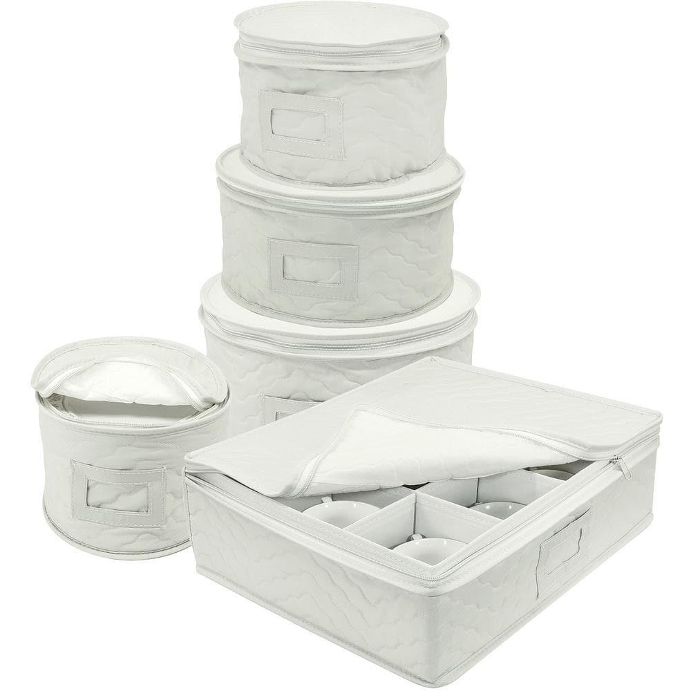 Cup and Plate Storage Organizer Beige Polyester Dinnerware Storage with Zip lock lid 5 Pack - Hercitys