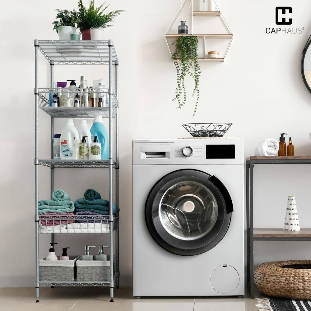 Silver 6-Tier Steel Garage Storage Shelving Unit with Baskets and Liner (18 in. W x 72 in. H x 18 in. D) - Hercitys