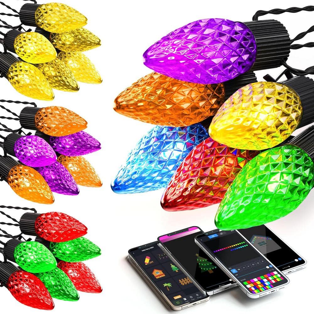 66 ft. Smart String Lights 100 LED DIY Extendable C9 Color Changing APP Remote Controlled Music Timer Christmas Lights - Hercitys