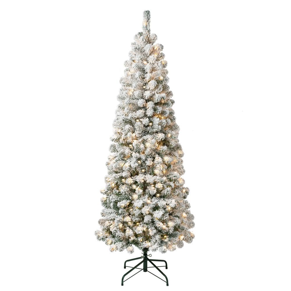 First Traditions 6 ft. Acacia Medium Flocked Artificial Christmas Tree with Clear Lights - Hercitys