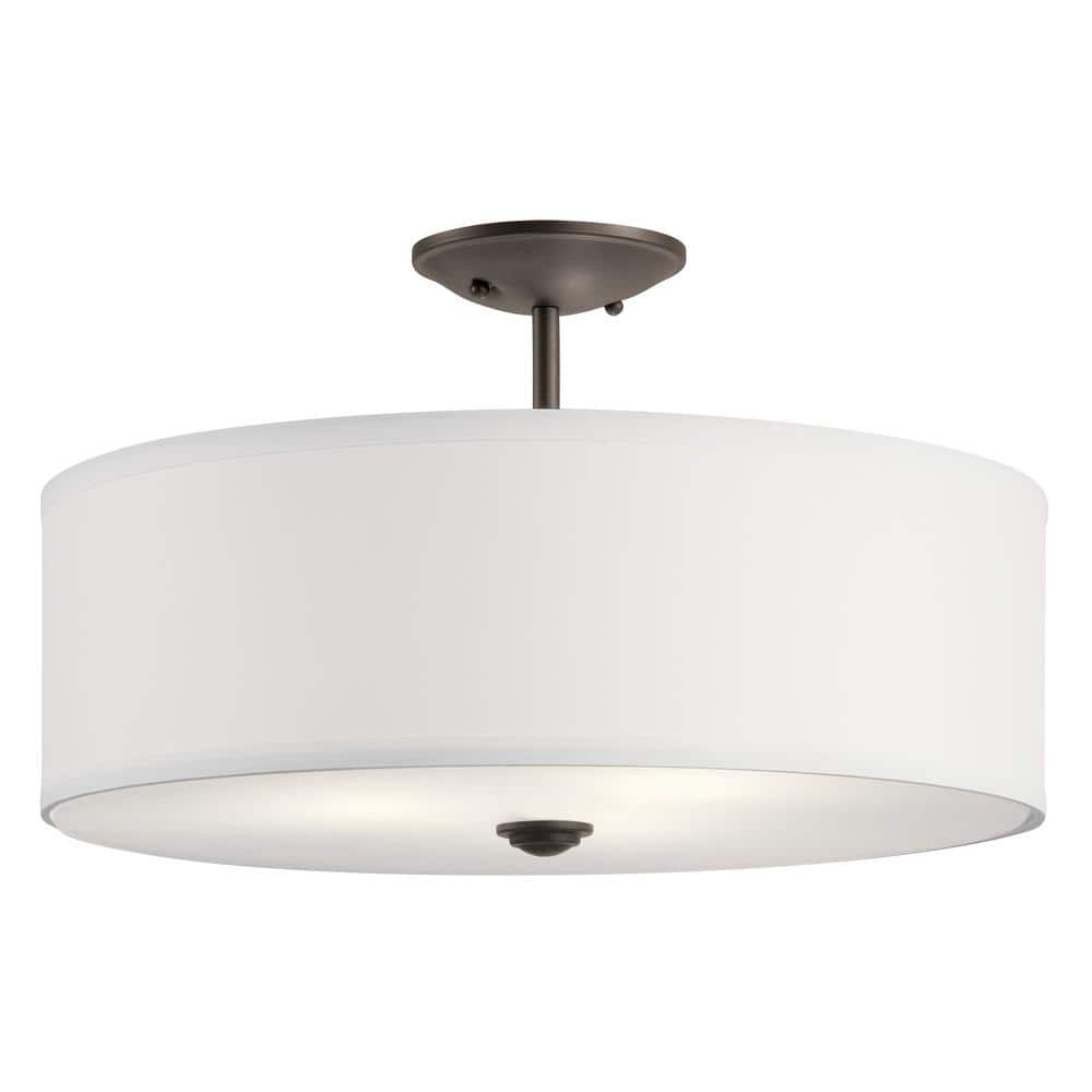 Shailene 18 in. 3-Light Olde Bronze Round Hallway Transitional Semi-Flush Mount Ceiling Light with Microfiber Shade - Hercitys