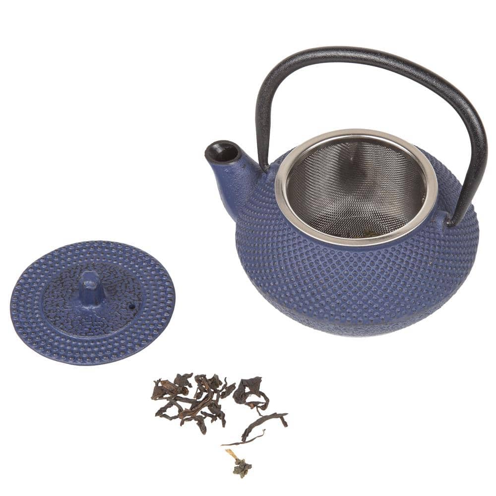 Kyusu Blue Cast Iron 10 oz. Tea Pot with Removable Stainless Steel Infuser Basket - Hercitys