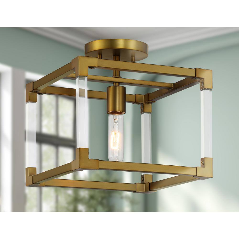 Oro District 11 in. 1-Light Brushed Gold Semi Flush Mount with No Bulbs Included - Hercitys