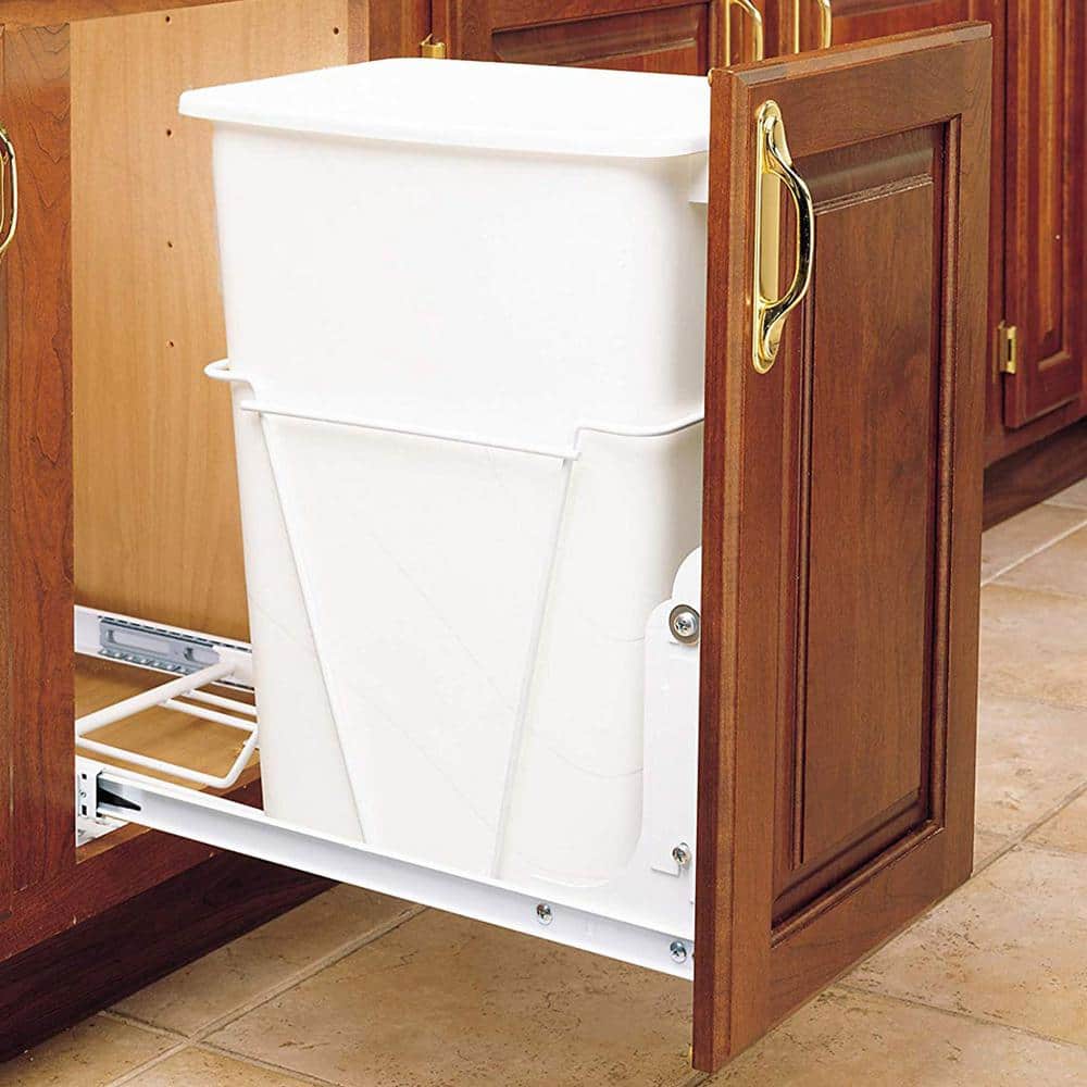White Single 35 Qt. Pullout Trash Can for Kitchen Cabinet - Hercitys