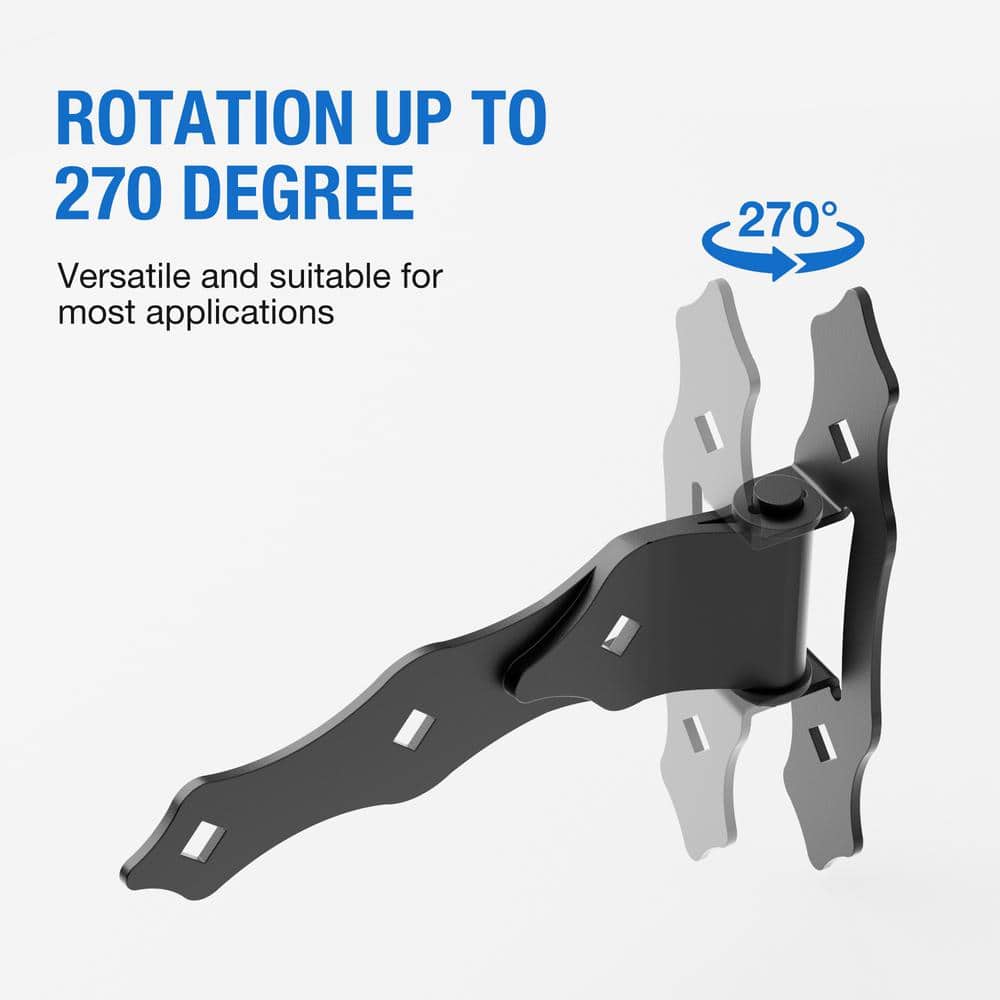 8.6 in. x 7.5 in. Black T-Strap Heavy-Duty Gate Hinges Wrought Hardware with Screws (2-Pack) - Hercitys