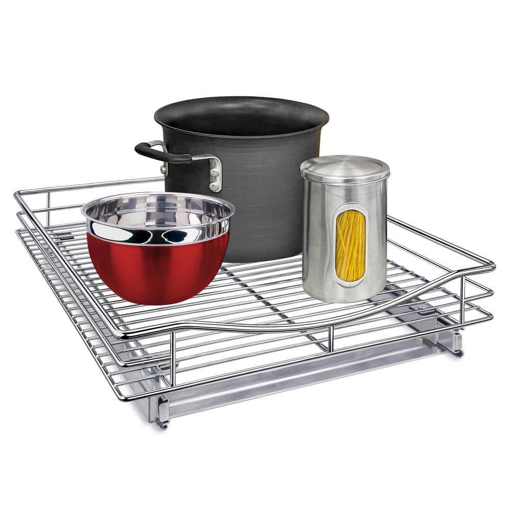 Slide Out Cabinet Organizer – Pull Out Under Cabinet Sliding Shelf – 17 in. Wide x 18 in. Deep – Chrome - Hercitys