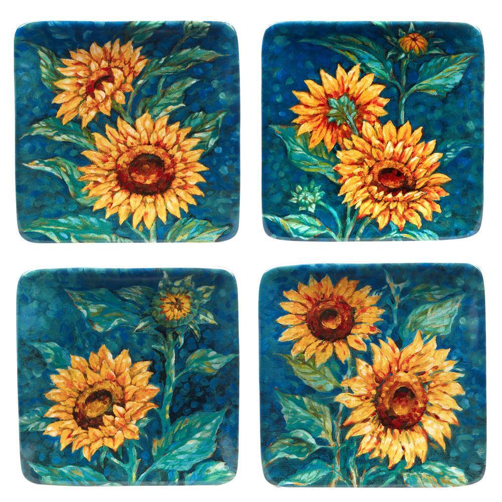 Golden Sunflowers Multicolor Canape Salad Plates (Set of 4) - Hercitys