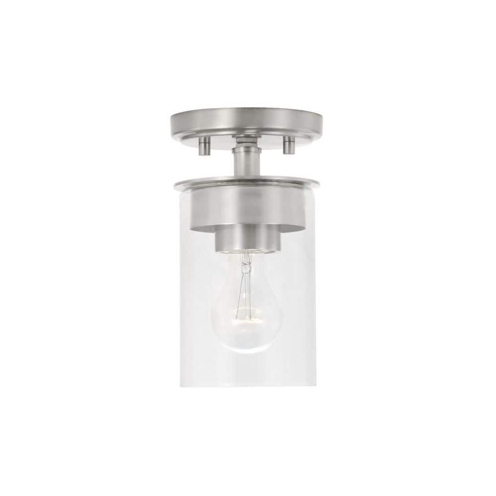 Mason 5 in. W x 8 in. H 1-Light Mini Semi-Flush or Pendant in Brushed Nickel with Clear Glass - Hercitys