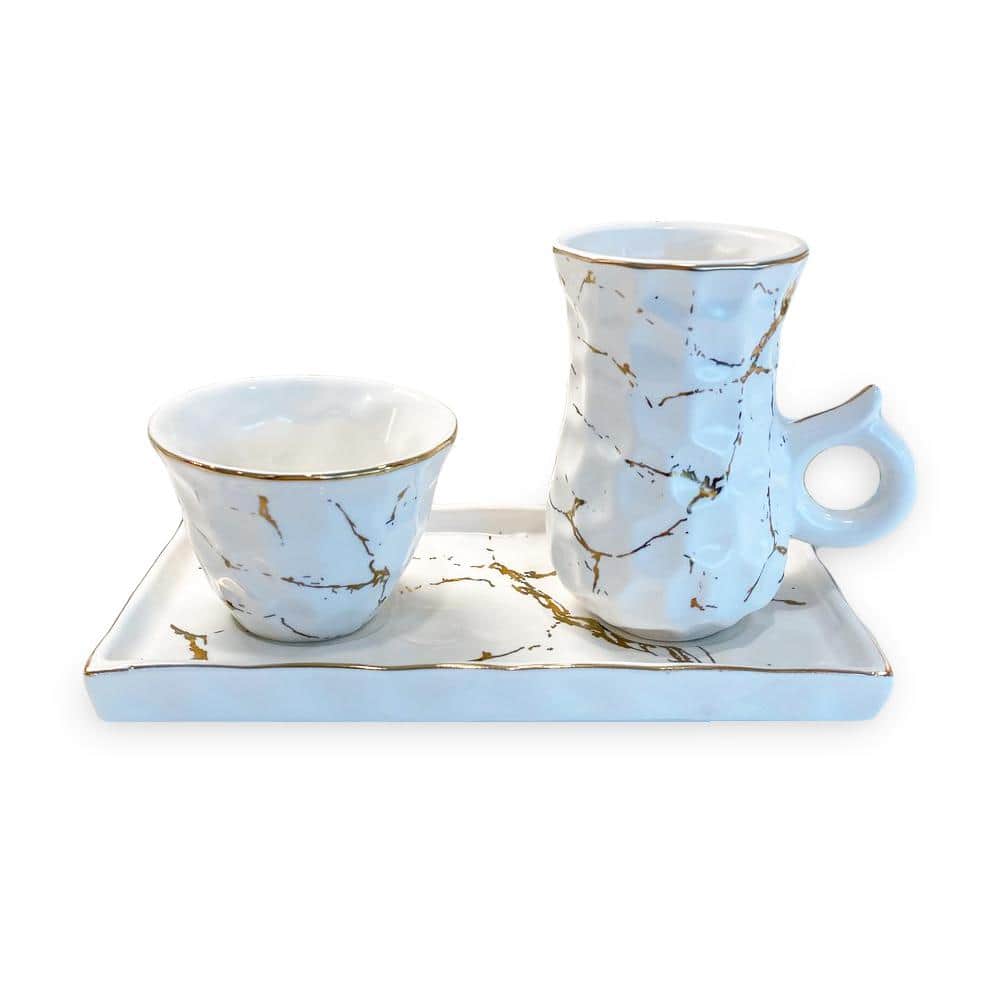 White Porcelain Tea Set Textured with Gold Speckles - Hercitys