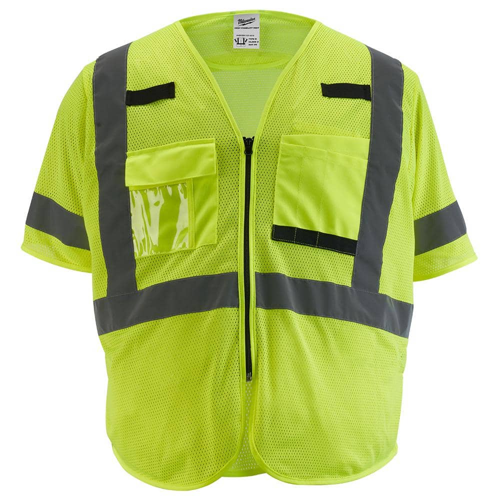 Small/Medium Yellow Class 3 Mesh High Visibility Safety Vest with 9-Pockets and Sleeves - Hercitys