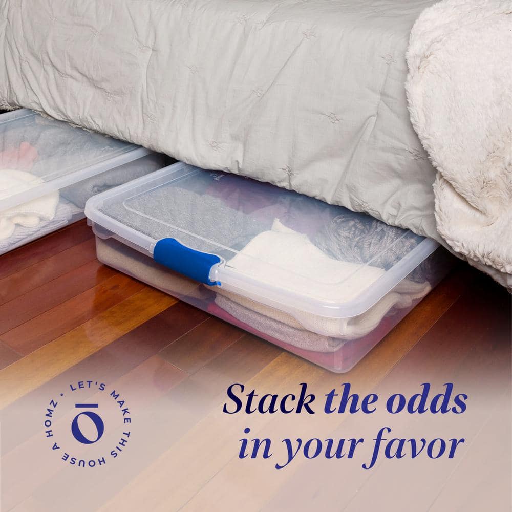 Underbed 56 Qt. Secure Latching Clear Plastic Storage Tote Container (2-Pack) - Hercitys