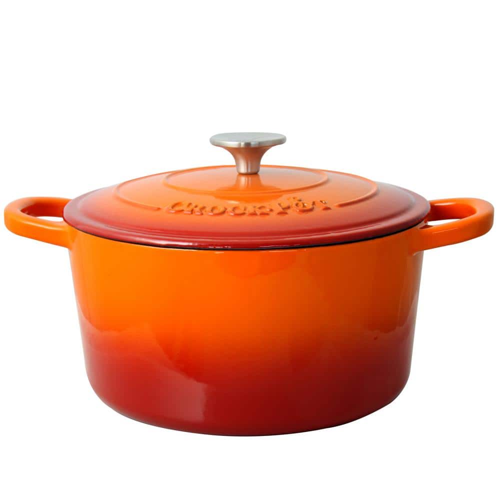 Artisan 5 qt. Round Cast Iron Nonstick Dutch Oven in Sunset Orange with Lid - Hercitys