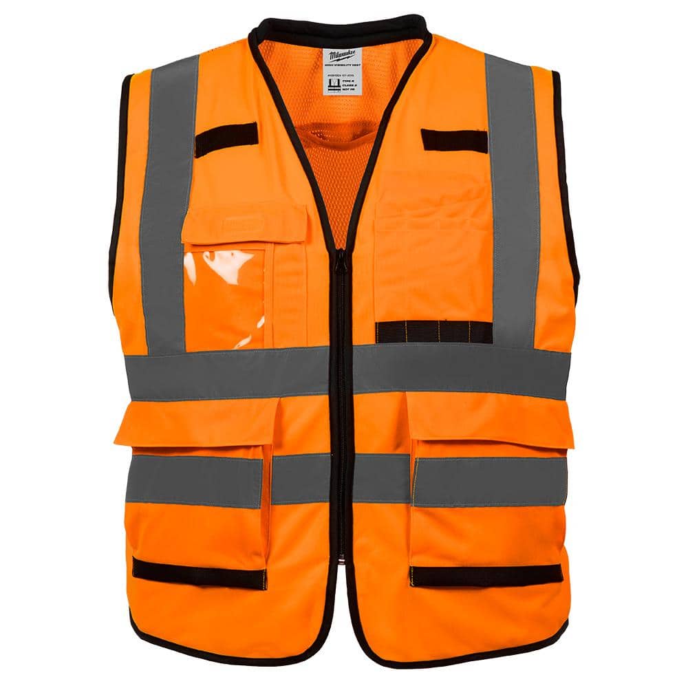 Performance 4X-Large/5X-Large Orange Class 2-High Visibility Safety Vest with 15-Pockets - Hercitys