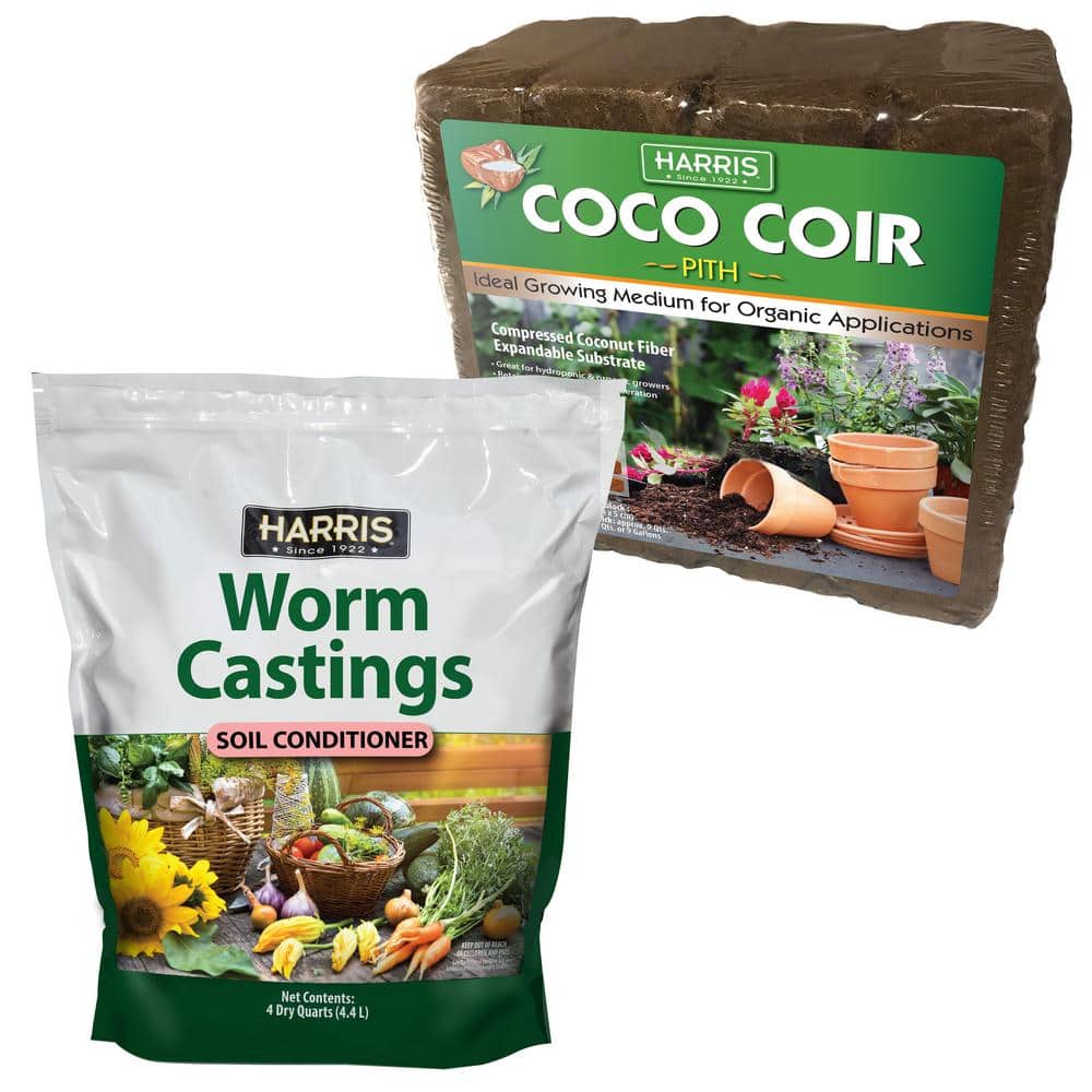 9 Gal. Expanding Coco Coir Pith (4 Brick pack) & 4 Qt. Worm Castings Premium Soil Conditioner - Hercitys
