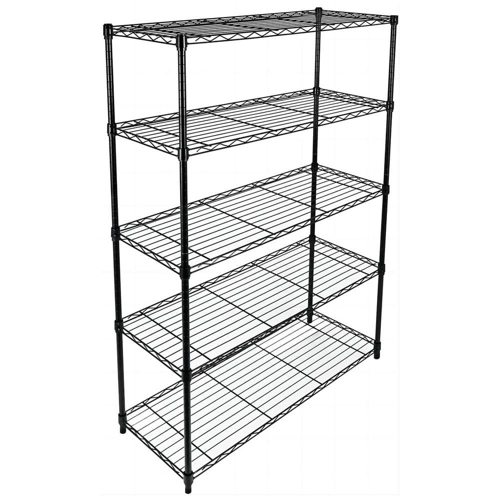 Heavy Duty 5-Shelf Shelving Unit with Wheel and Adjustable Feet, 36 x 14 x 60 in. 5-Tier, Black - Hercitys