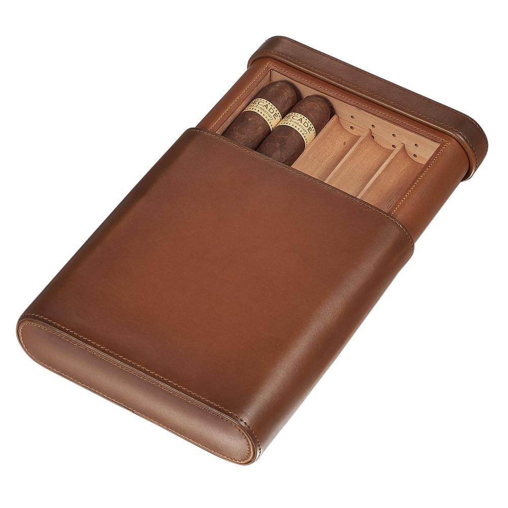 Larsen Brown Leather Five Cigar Travel Case - Hercitys
