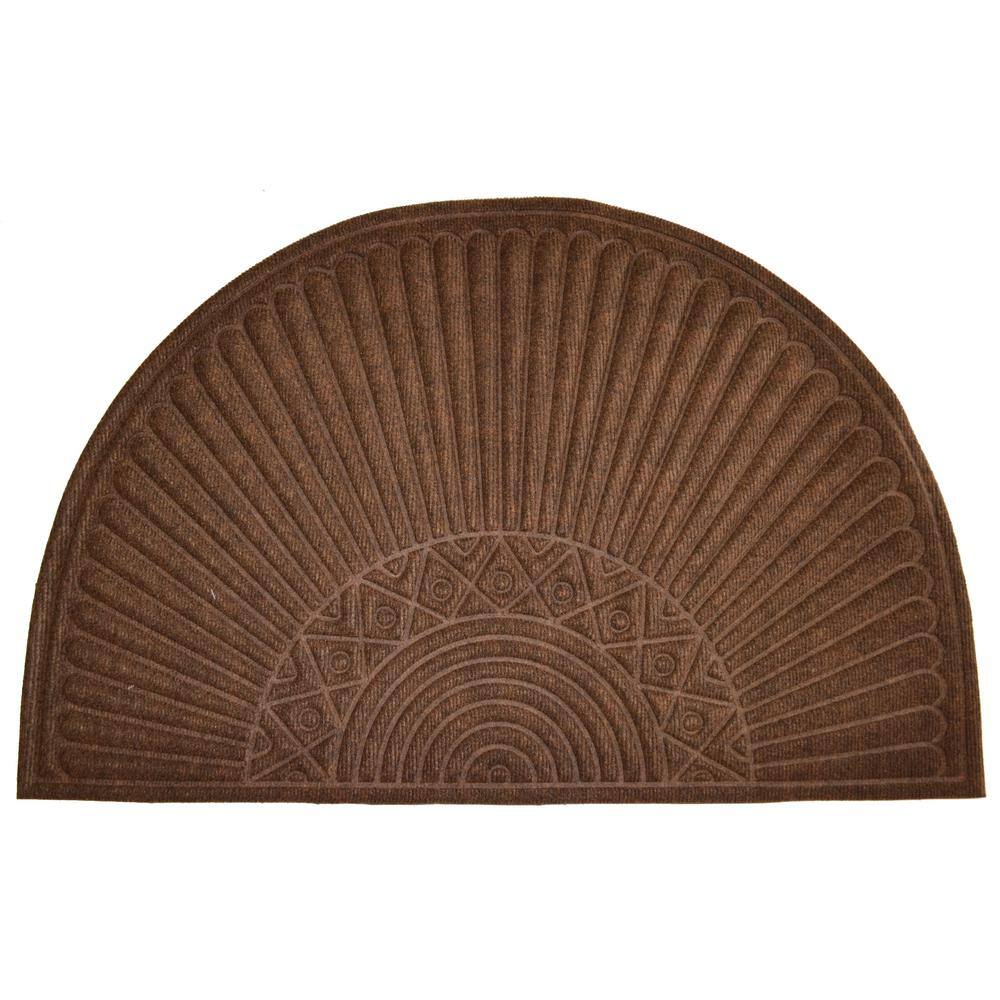 Synthetic Brown Half Round 36 in. x 24 in. Rubber Back Door Mat - Hercitys